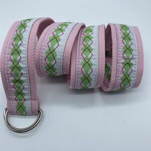 Pink Woven D Ring Belt w/ Diamond Design Women's Size L End to End 38"